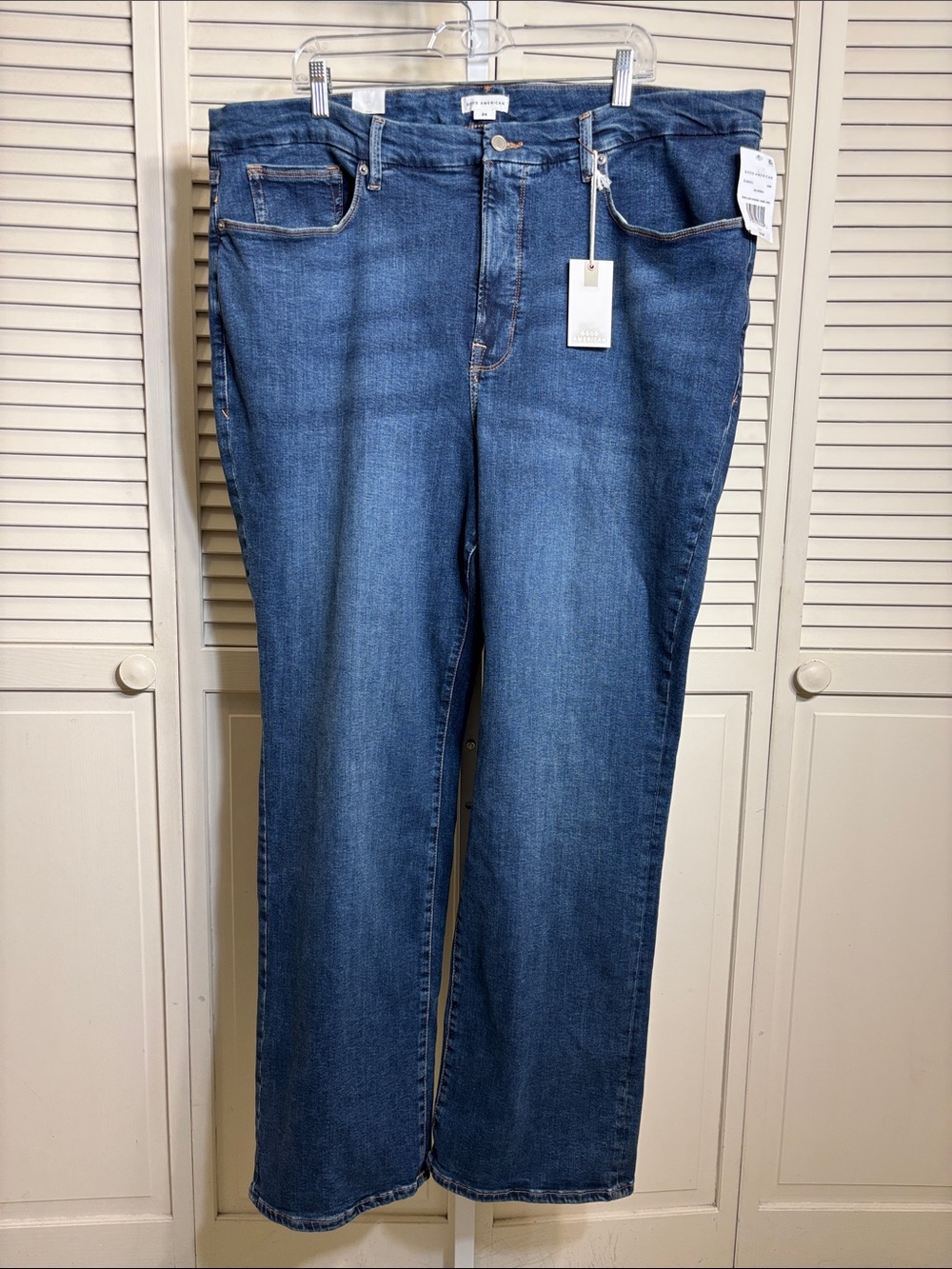 NWT Good American Good Leg High Rise Straight Stretch Denim Jeans Size 24